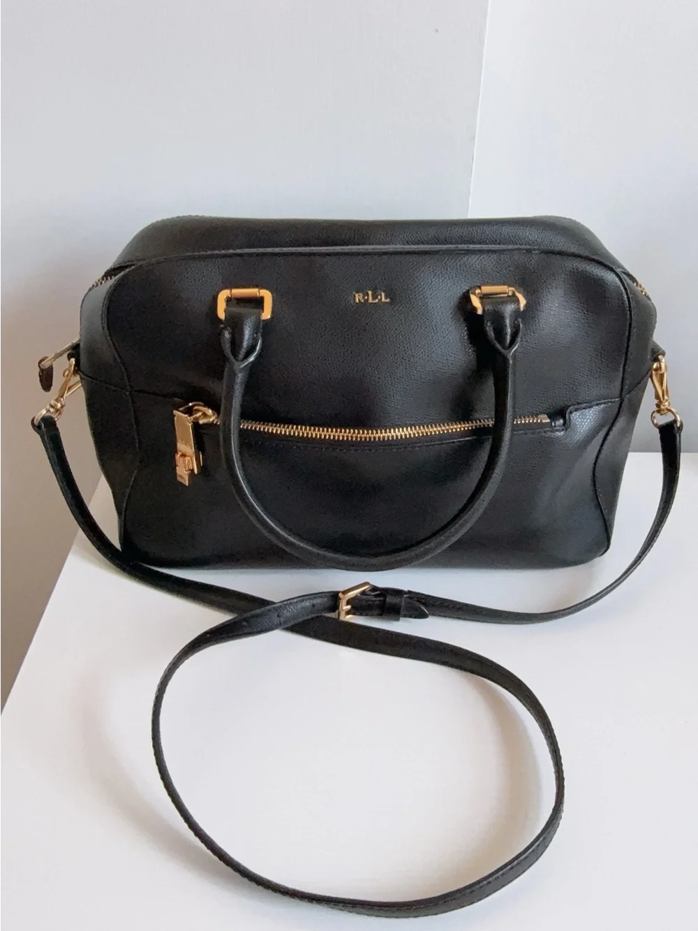 LRL Lauren Ralph Lauren Sabine Black Leather Satchel Purse